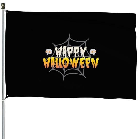 Happy Halloween with Spiderweb and Skulls House Flags