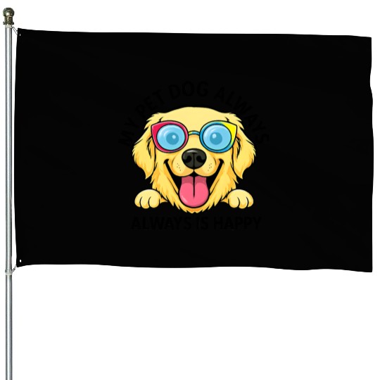 Joyful Dog with Sunglasses Illustration House Flags