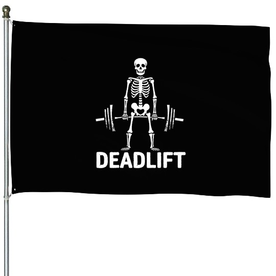 Deadlift Funny Halloween Skeleton Weight Lifting   House Flags