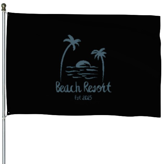 Tropical Beach Resort Vintage Logo House Flags