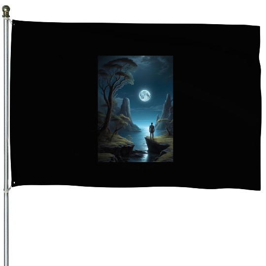Lunar Night Cliff Landscape House Flags