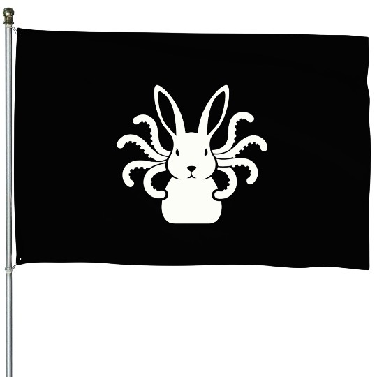 Octopus Bunny │Surreal White Cryptid Animal Mashup House Flags