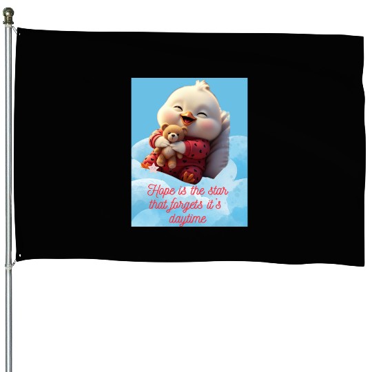 Whimsical Baby Duck with Teddy Bear House Flags
