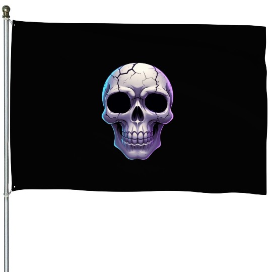 Cracked Midnight Skull Illustration House Flags