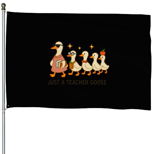 Whimsical Teacher Goose with Ducklings House Flags