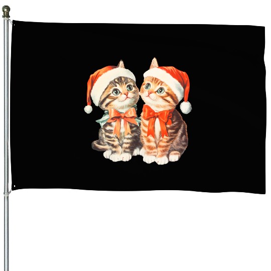 Festive Kittens in Santa Hats House Flags