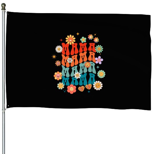 Retro Flower Smile Typography Design House Flags