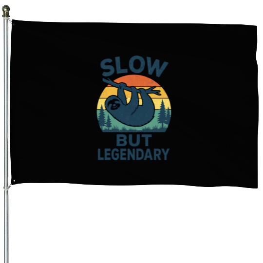 Legendary Sloth Sunset Illustration House Flags