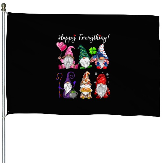 Happy Everything Gnomes Every Seasons All Year House Flags