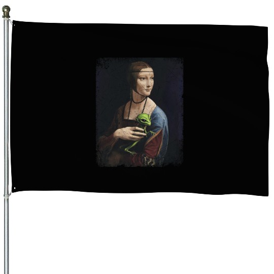 Classical Woman with Alien Companion Print House Flags