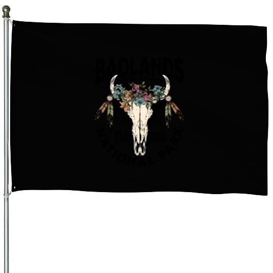 Badlands National Park South Dakota Nature Buffalo House Flags