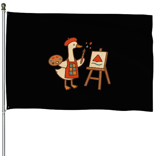 Whimsical Duck Painting Illustration House Flags