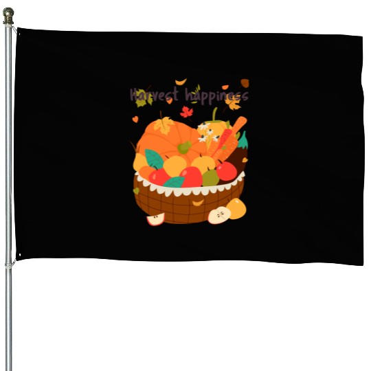 Harvest Happiness Fall Produce Illustration House Flags