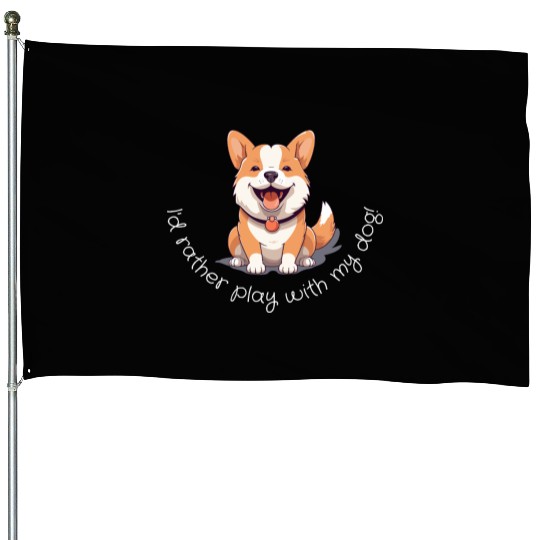 Joyful Corgi Playfulness Design House Flags