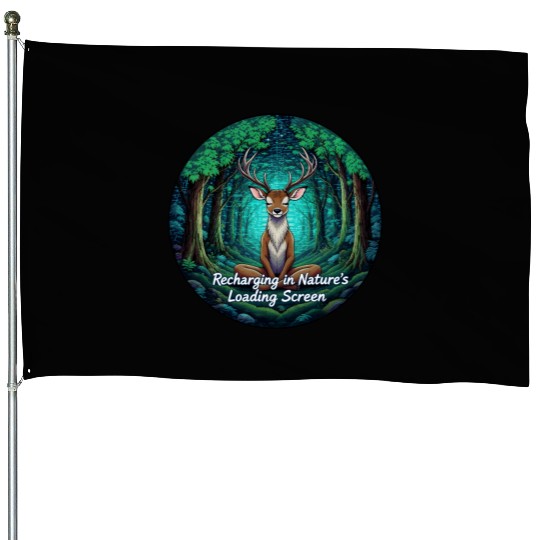 Enchanted Forest Deer Meditation Design House Flags