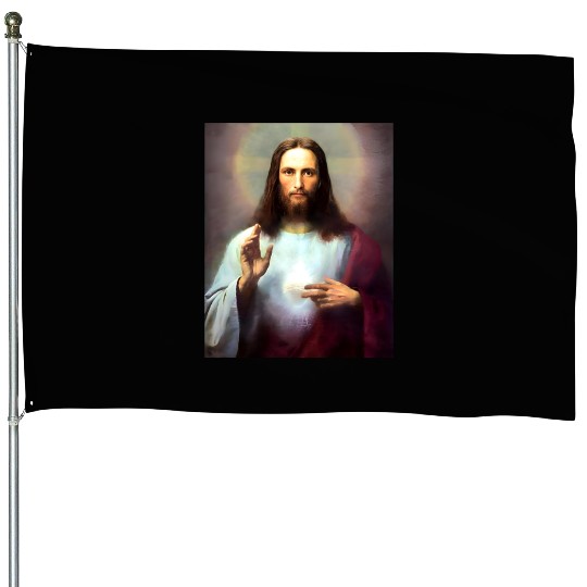 Divine Surreal Jesus Portrait House Flags