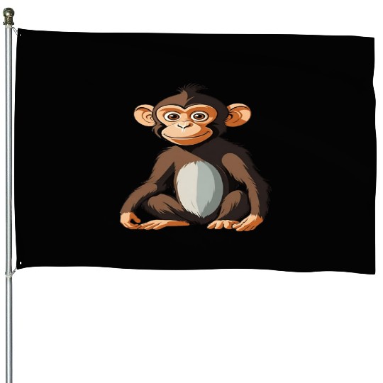 Funny cute monkey. House Flags