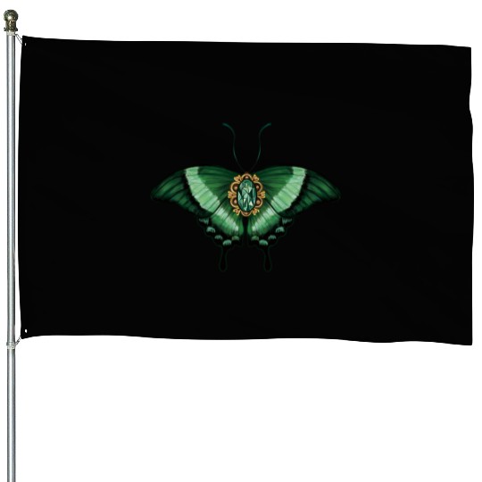 May Emerald Peacock Butterfly Gemstone Design House Flags