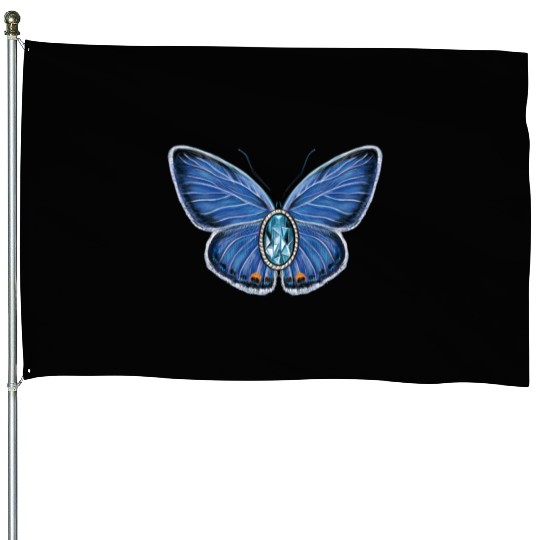 March Eastern Tailed Blue Butterfly Gemstone Art House Flags