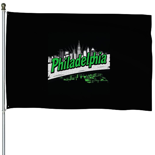 Philadelphia Skyline Neon Design House Flags