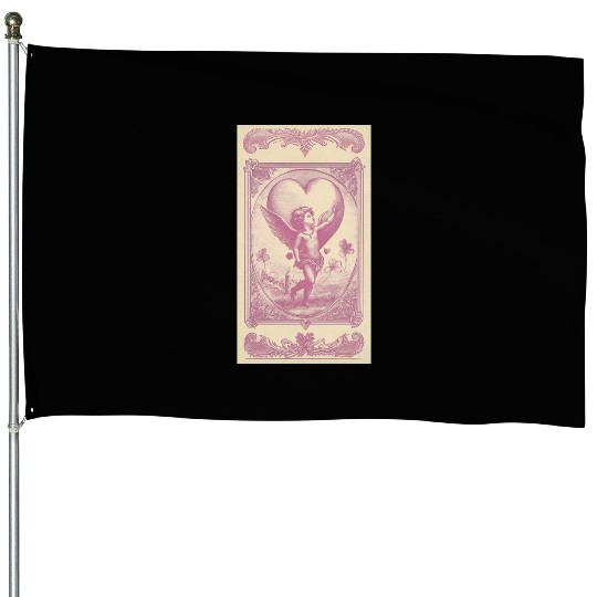 Vintage Cupid Heart Illustration House Flags
