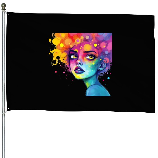 Vivid Neon Fantasy Woman Artwork House Flags