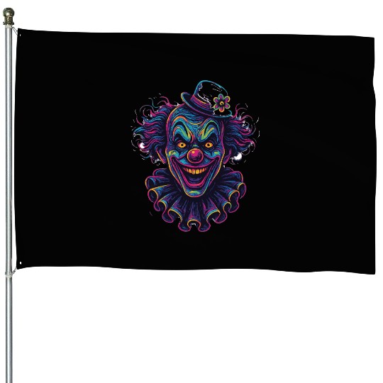 Neon Horror Clown Art House Flags