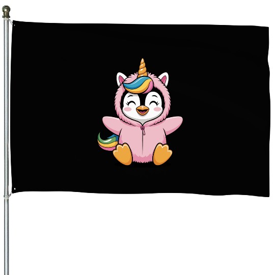 Colorful Unicorn Penguin Costume House Flags
