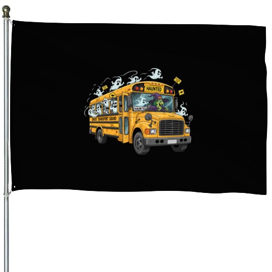 Haunted Ghost Transport School Bus House Flags