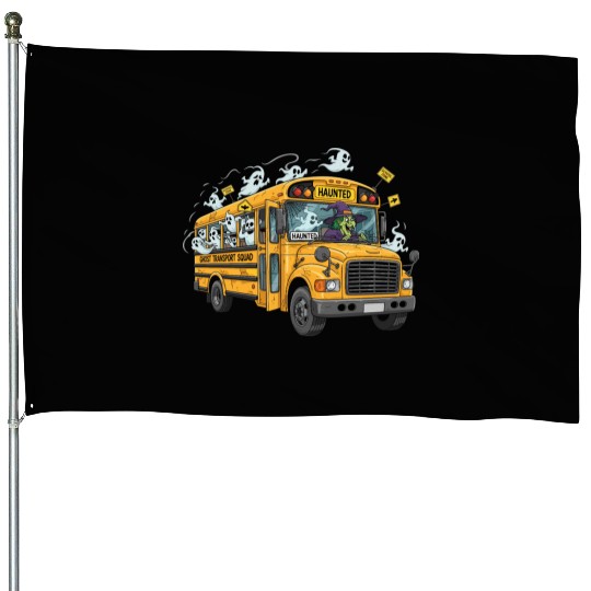 Haunted Ghost Transport School Bus House Flags