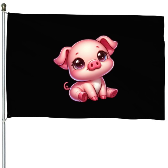 Cute piglet cartoon farm kawaii agriculture farmer House Flags