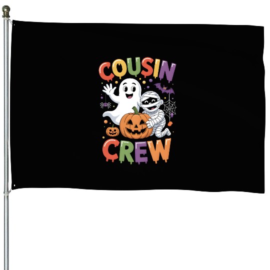 Halloween Cousin Crew with Cute Mummy and Ghost House Flags