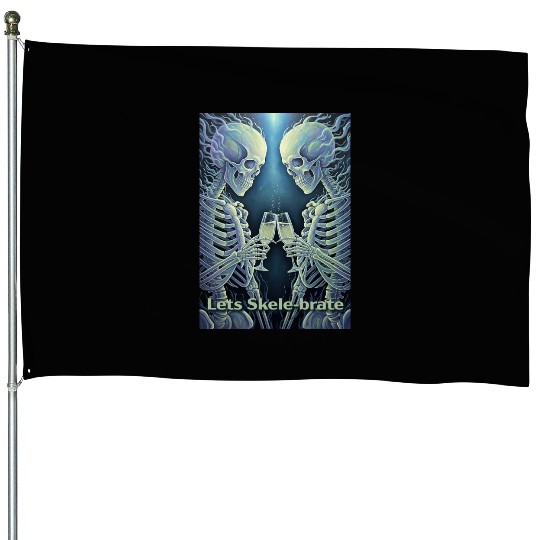 Celestial Skeleton Toasting Champagne House Flags