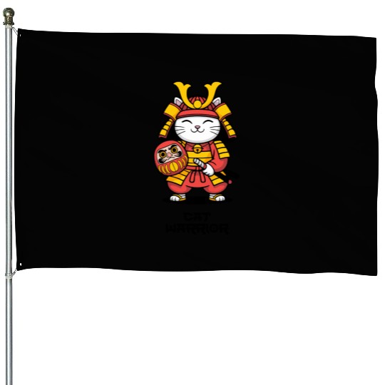 Kawaii Samurai Cat with Daruma Doll – Japanese  House Flags