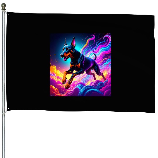 Neon Doberman Illustration House Flags