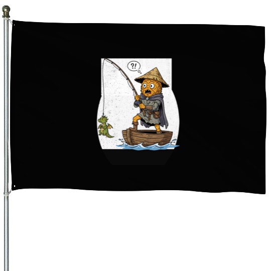 Whimsical Pineapple Fisherman House Flags