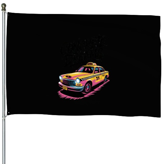 Vibrant Taxi Dreams Illustration House Flags