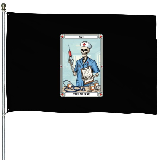 Skeleton Nurse Tarot Card Halloween House Flags