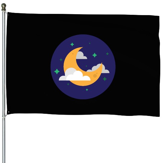 Dreamy Night Sky Crescent Design House Flags