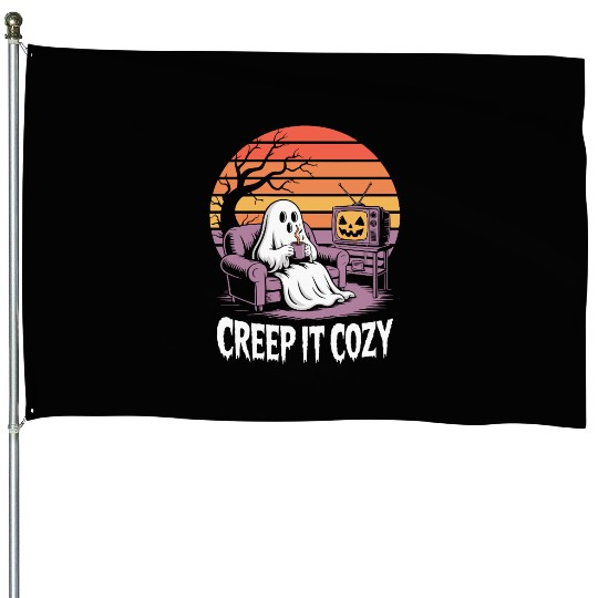 Creep It Cozy Funny Ghost Vintage Halloween House Flags