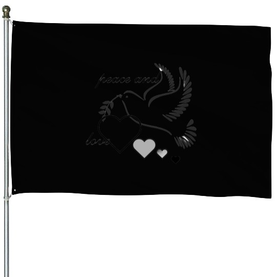 Dove of Peace with Heart and Olive Branch House Flags