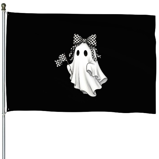 Ghost Boo Checkered Bow Race Day Racing Flag Racer House Flags