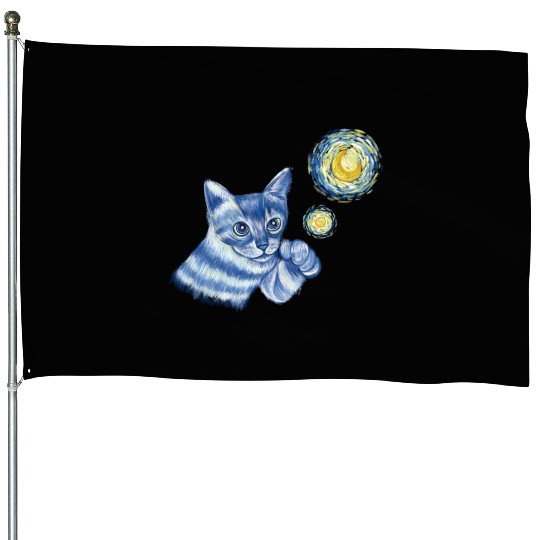 Blue Starry Night British Shorthair Cat Graphic House Flags