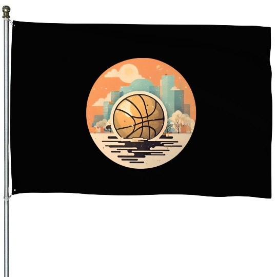 Urban Basketball Sunset Scene House Flags