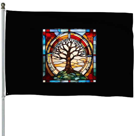 Stained Glass Tree of Life Artwork House Flags
