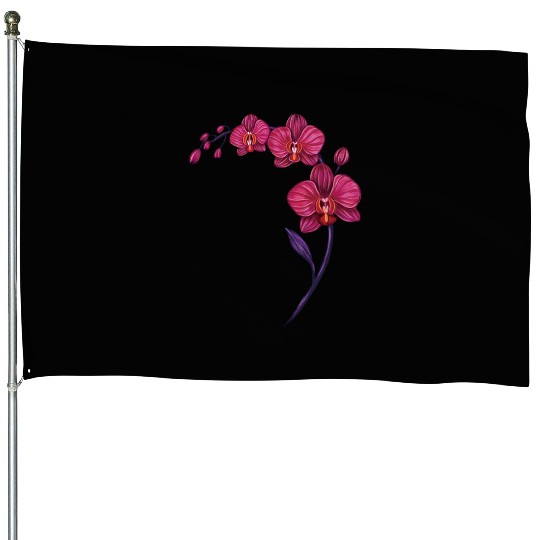 Elegant Violet Pink Orchid Flower Branch Design House Flags