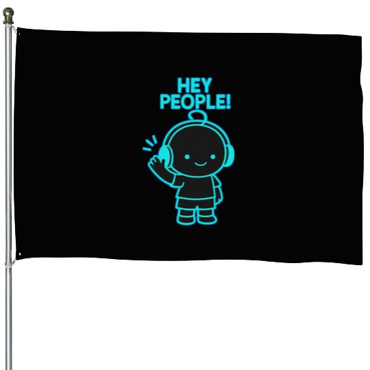 Neon Hello Kid with Headphones House Flags