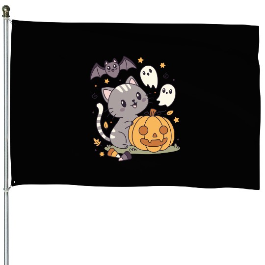 Halloween Kawaii Cat Bat Pumpkin House Flags