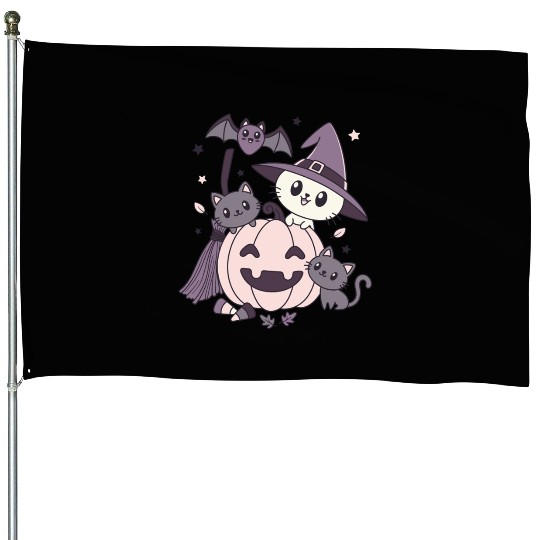 Halloween Kawaii Cat Pumpkin Ghosts House Flags