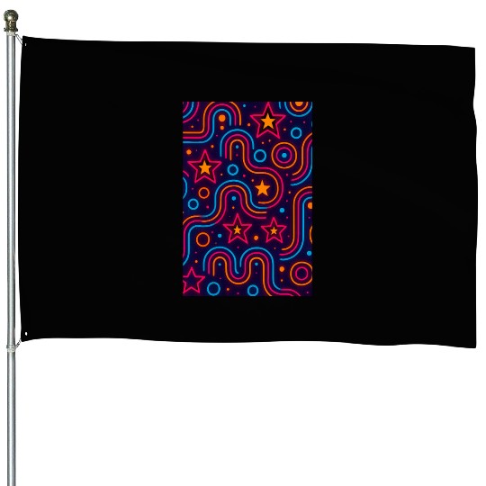 Neon Starburst Cosmic Pattern House Flags